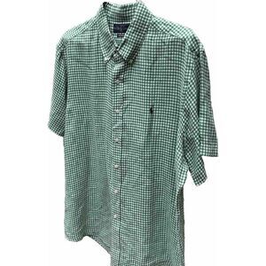 Polo Ralph Lauren Linen XXL "Custom Fit" SS Green Button Down Cotton Green Check